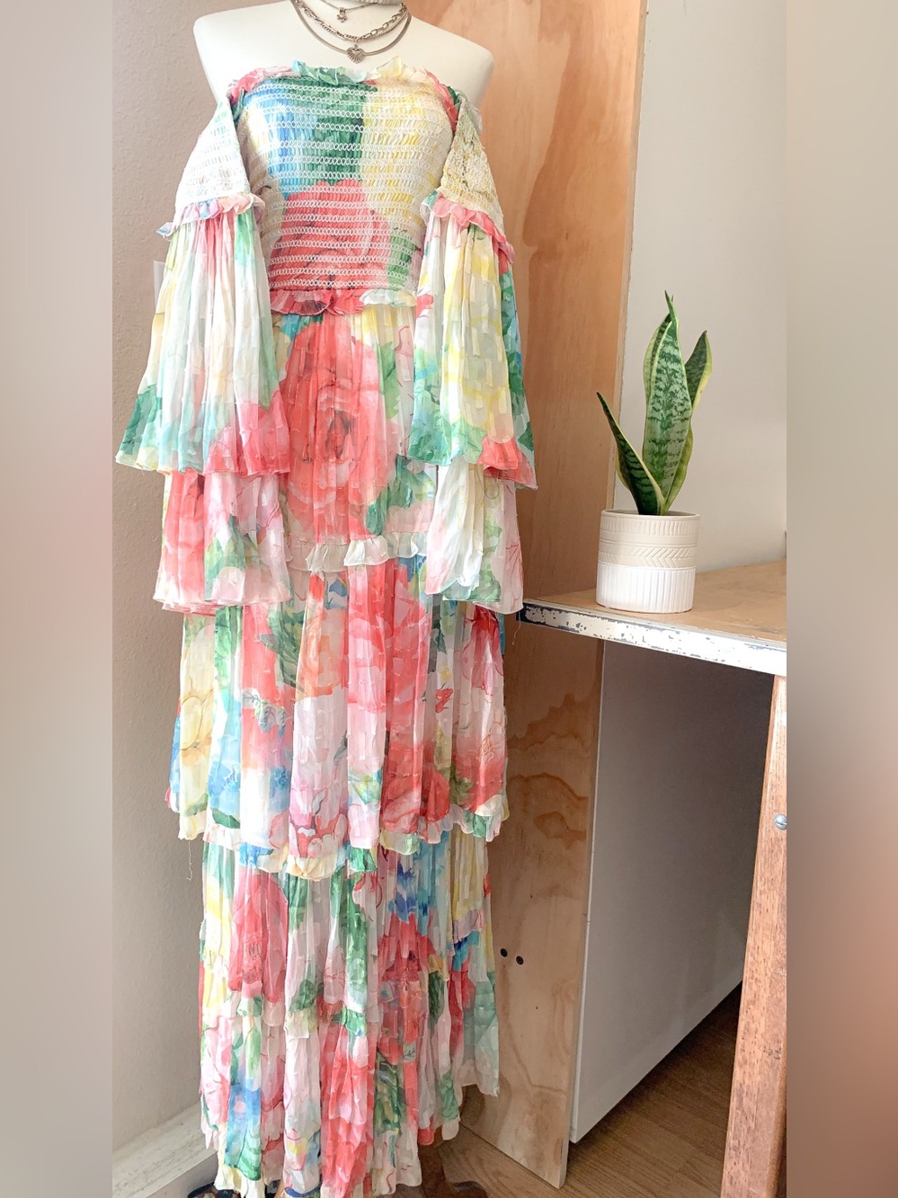 Lovers + Friends Pastel Floral Tiered Ruffle Maxi Dress XS new with tag
